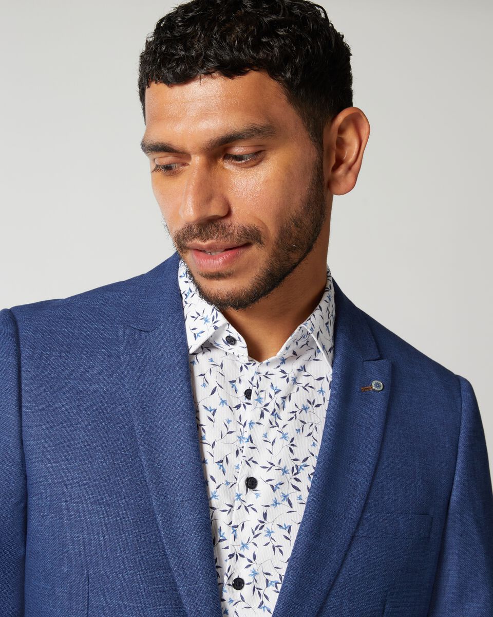 Blue Slim Stretch Textured Tailored Blazer